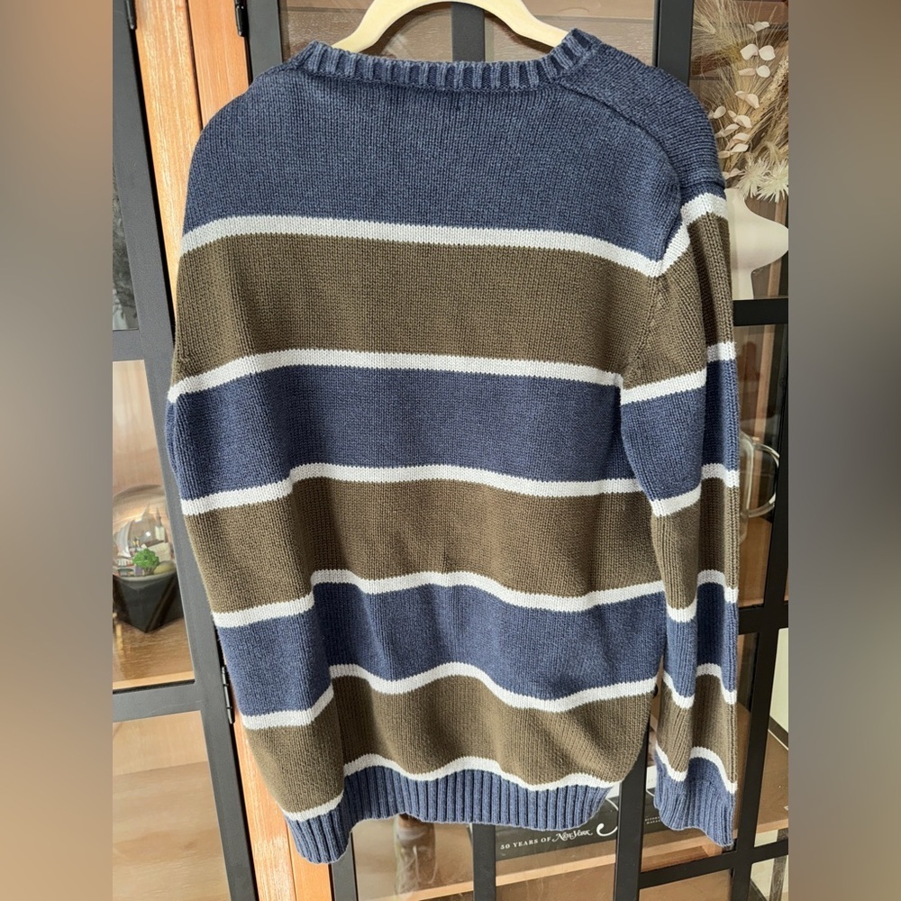Vintage J. Crew navy striped cotton sweater knit crewneck ribbed academia - Picture 3 of 5